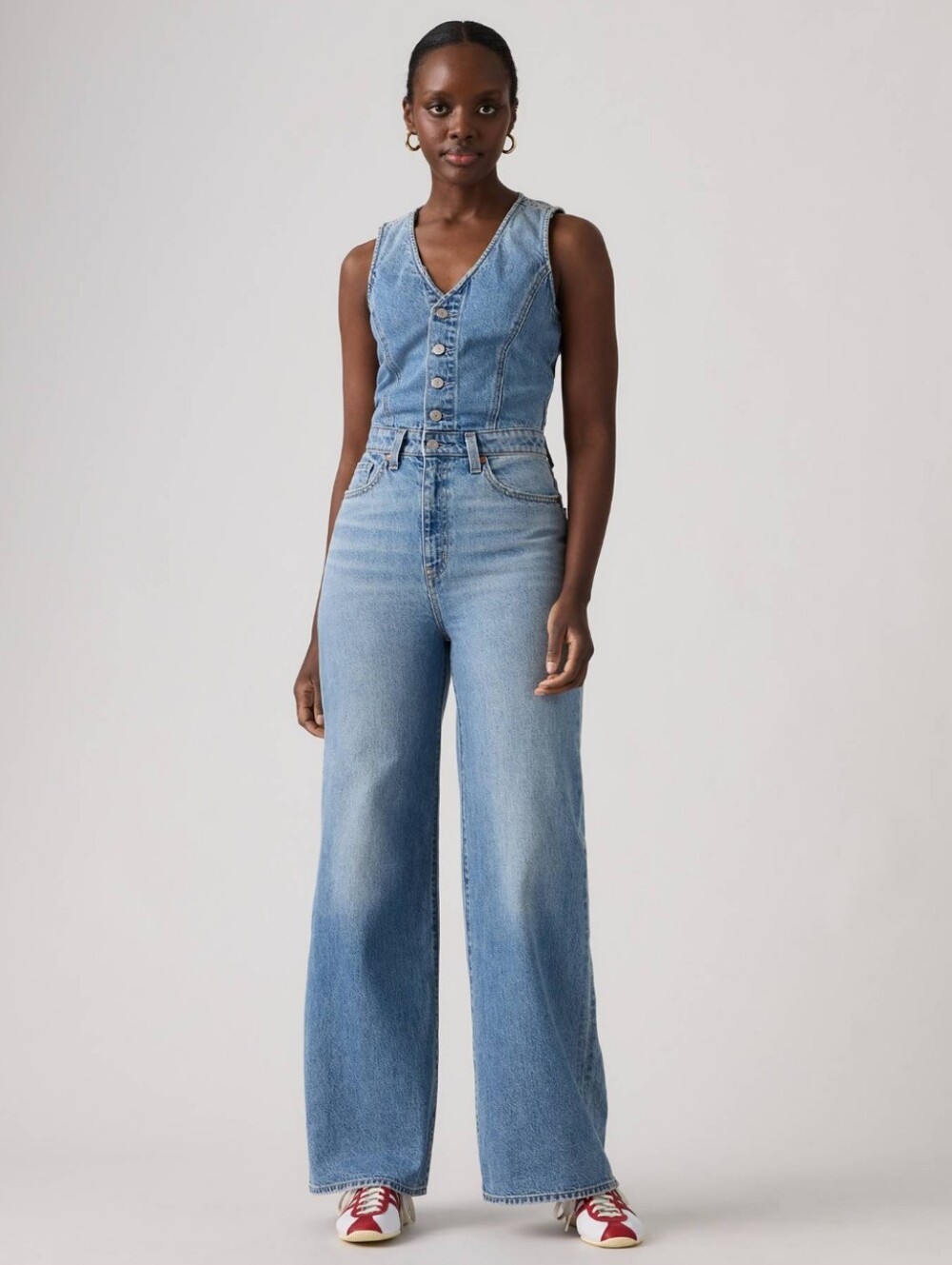 Levi's Denim Wide-Leg Jumpsuit - Light Blue - Size Medium 30